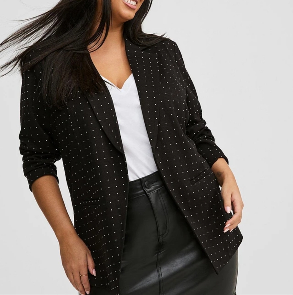NWOT Studio By Torrid Rinestone Studded Black and Blue Blazer Open Front Blazer